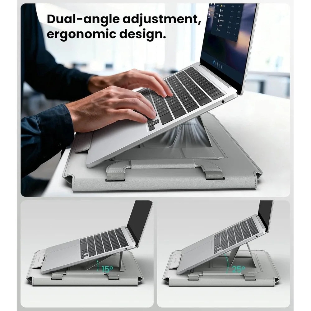 Nillkin 16 in PU Laptop Sleeve Stand Mouse Pad Handle Gray Travel‎ Office